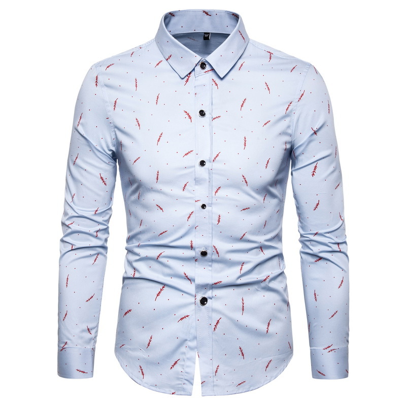Men's Feather Print Slim Long Sleeve Shirt