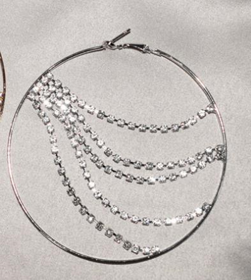 Rhinestone European and American Big Earrings  Women