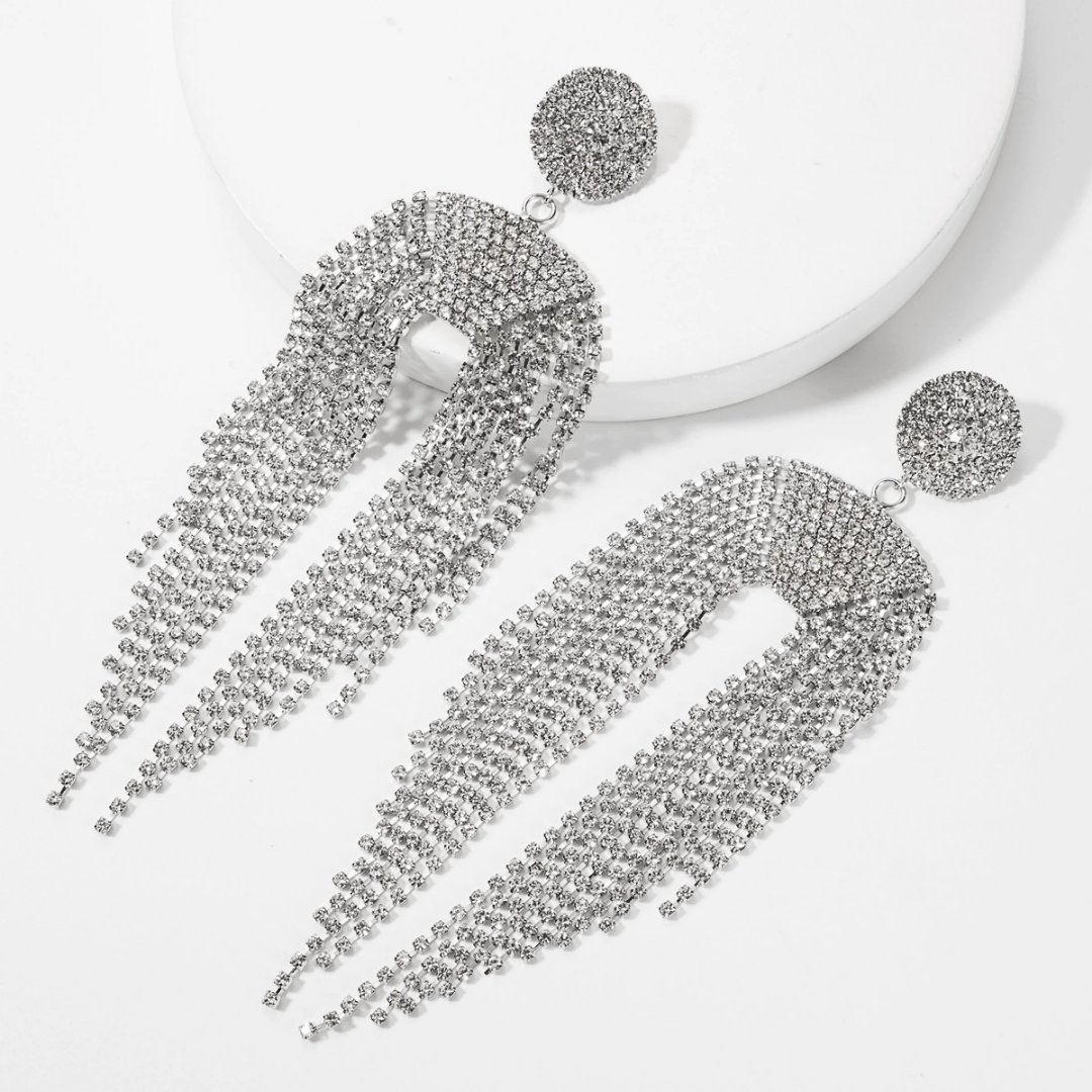 Exaggerated Multi-layer All-match Diamond Long Tassel Earrings
