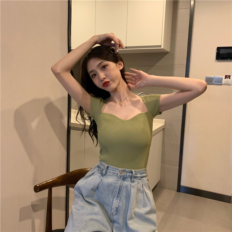 Fashion Women's Square Neck Slim Slimming Knit Sweater