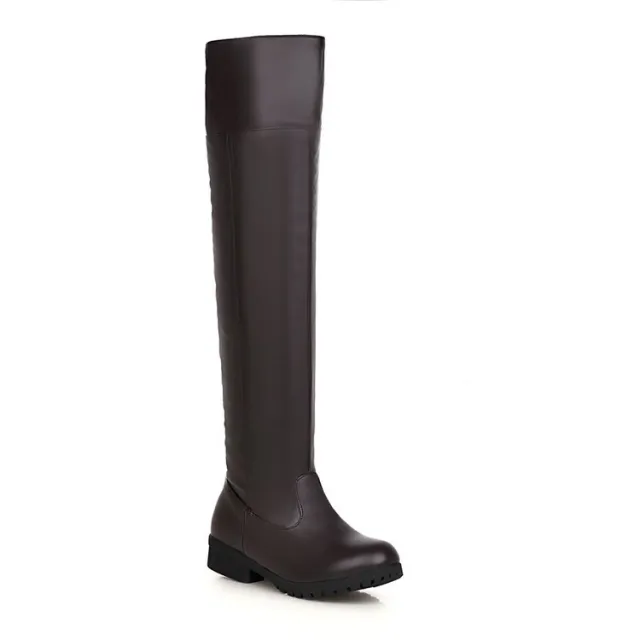 Stretch Over The Knee Boots Women's Thick Heel Long Boots Brown - Shop at LoveMi