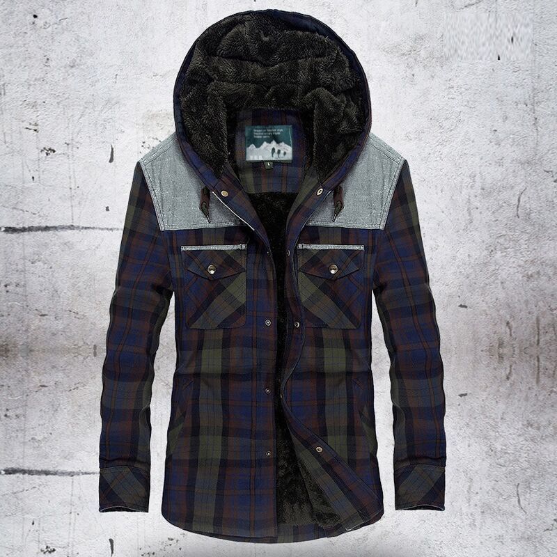 Title 4, Plush Padded Plaid Hooded Shirt