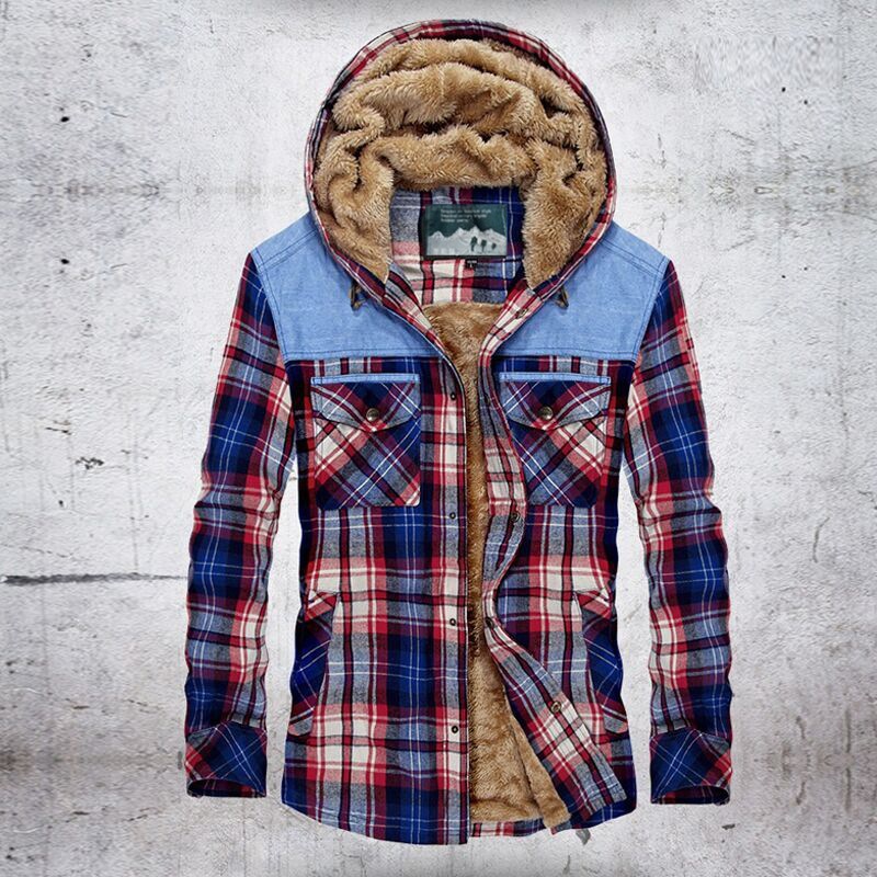 Plush Padded Plaid Hooded Shirt