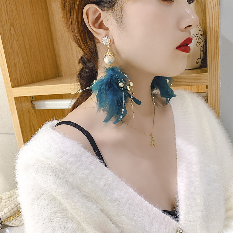 Jewelry Pearl Rhinestone Super Fairy Exaggerated Long Earrings Earrings