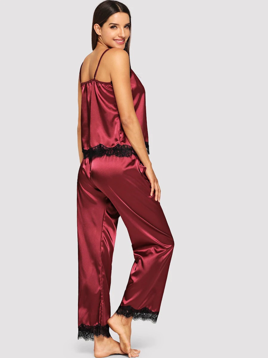 Title 2, Ladies Simulated Silk V-neck Lace Sling Pajamas...