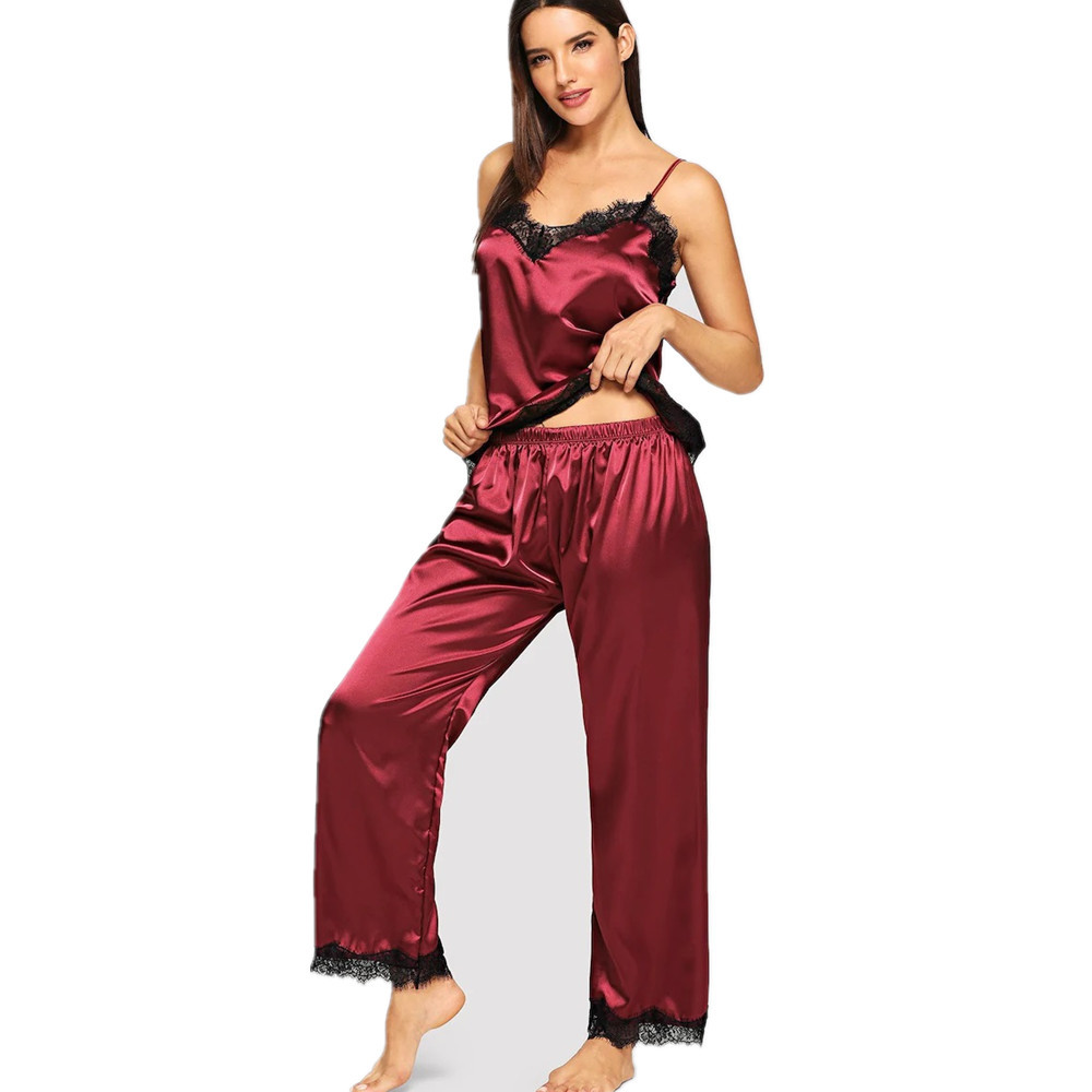 Title 3, Ladies Simulated Silk V-neck Lace Sling Pajamas...