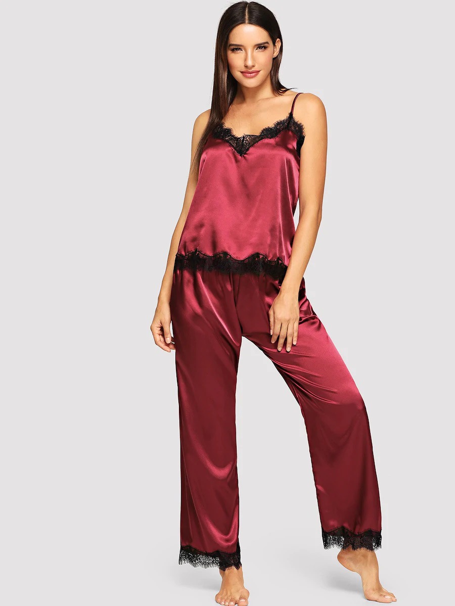 Title 5, Ladies Simulated Silk V-neck Lace Sling Pajamas...