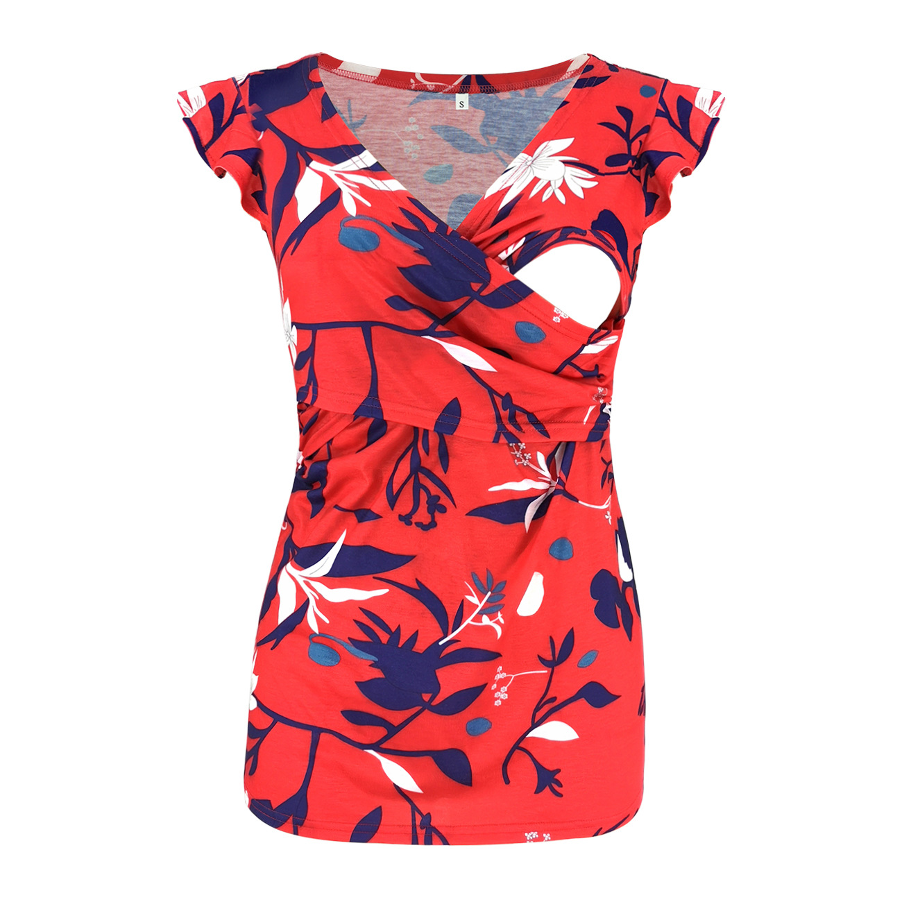 Fashion Printed Deep V-neck Cross Breastfeeding T-shirt