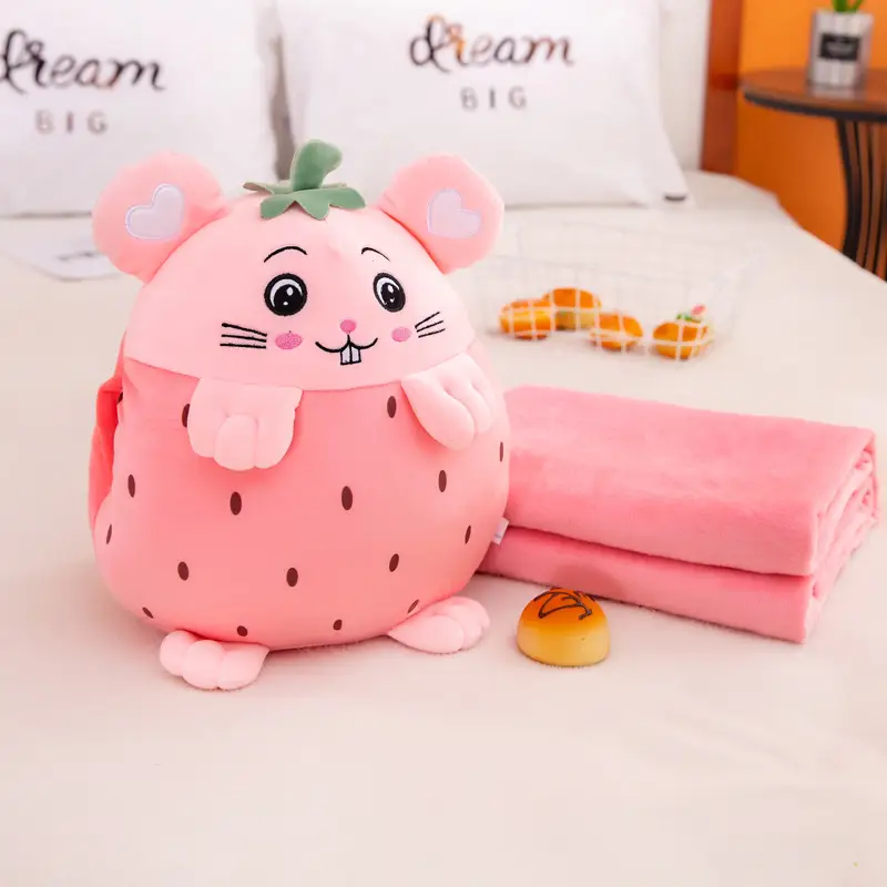 Cartoon Rabbit Air Conditioner Blanket With Plush Hand Warming Pillow