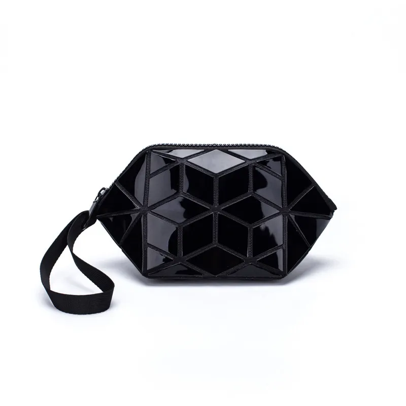 Geometri Rhombus Cosmetic Bag Shell Color Changing Clutch - Black