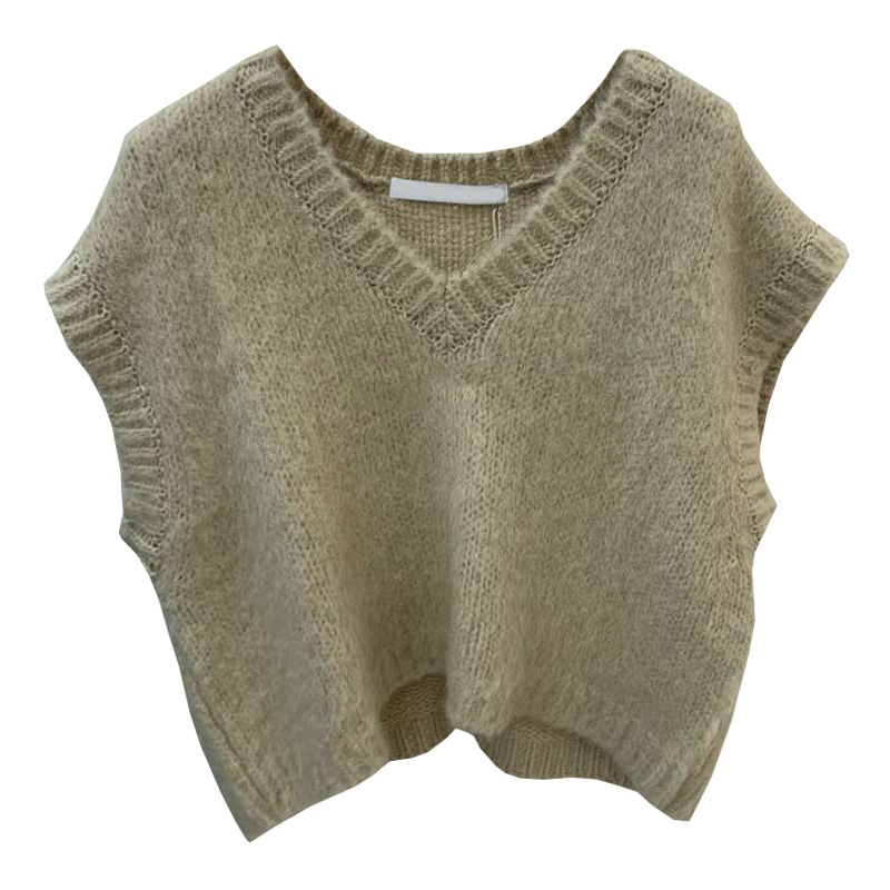 Fashion V-neck Solid Color Short Knitted Vest Women
