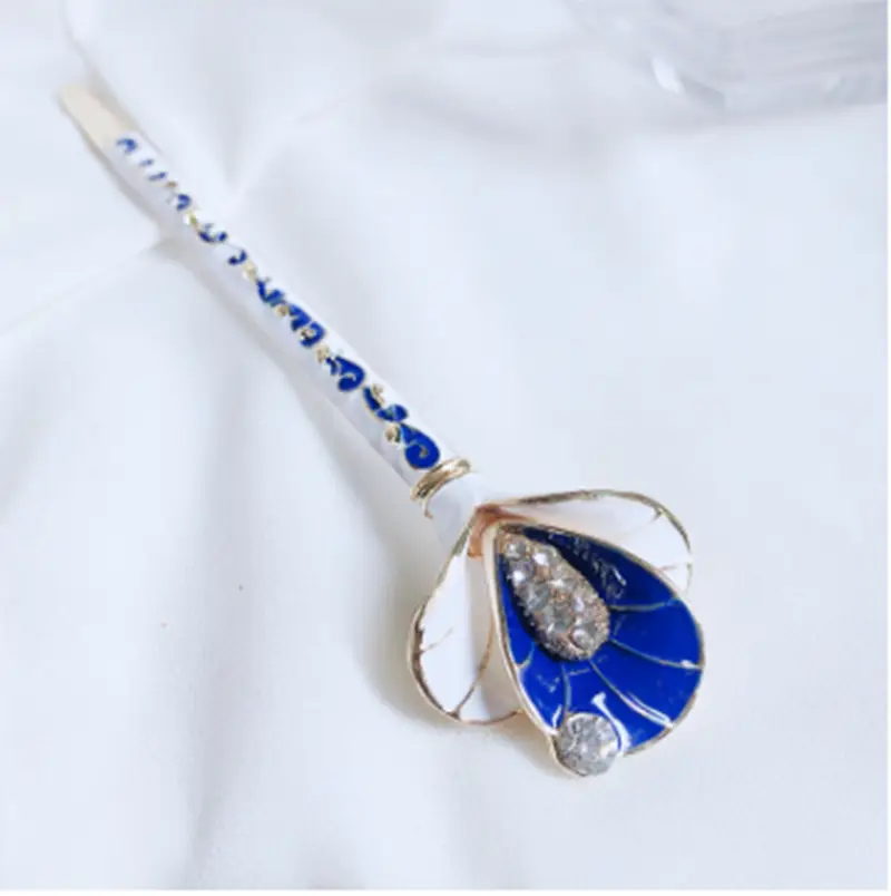 Alloy Palace Step Shaking Plate Hairpin Blue and White Porcelain