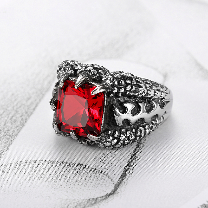 Stainless Steel Retro Style Animal Series With Diamond Dragon Claw Ring