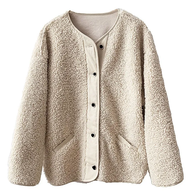 Short Lamb Hair Loose All-match Stitching Fur Short Coat - Beige