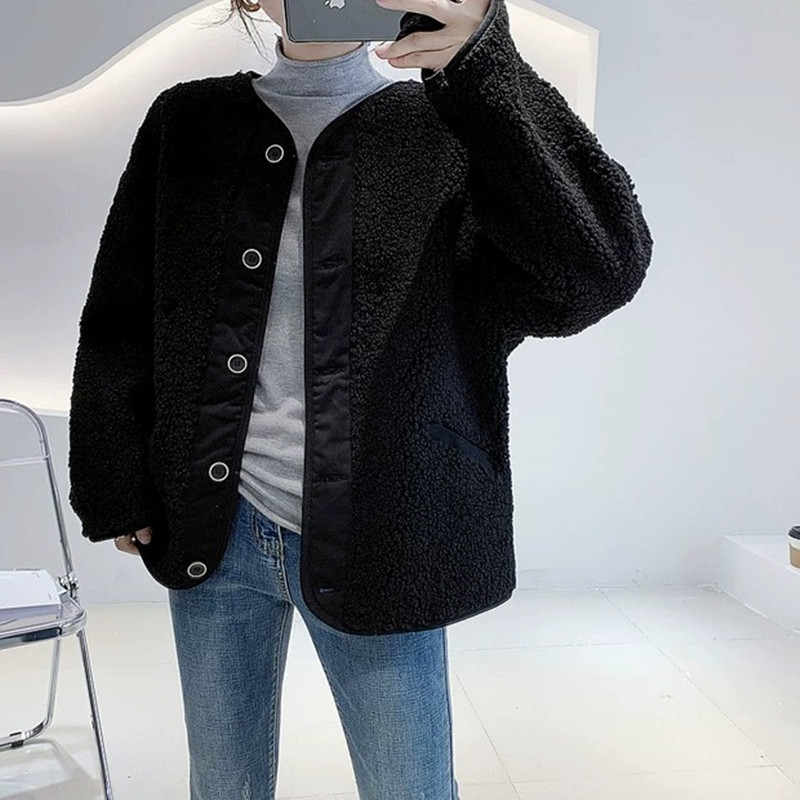 Short Lamb Hair Loose All-match Stitching Fur Short Coat