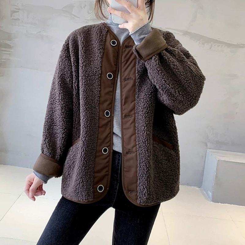 Short Lamb Hair Loose All-match Stitching Fur Short Coat