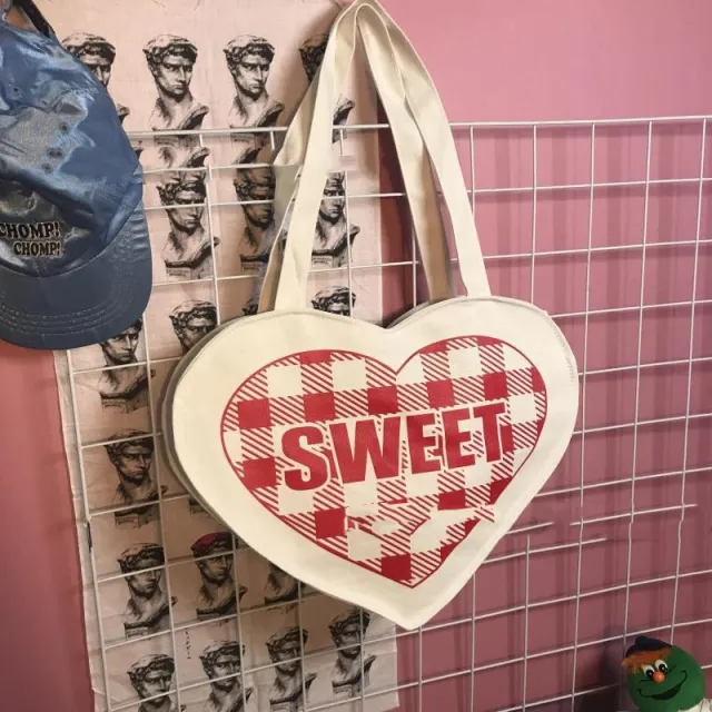 Love Heart Shape Simple Canvas Bag Red - Shop at LoveMi