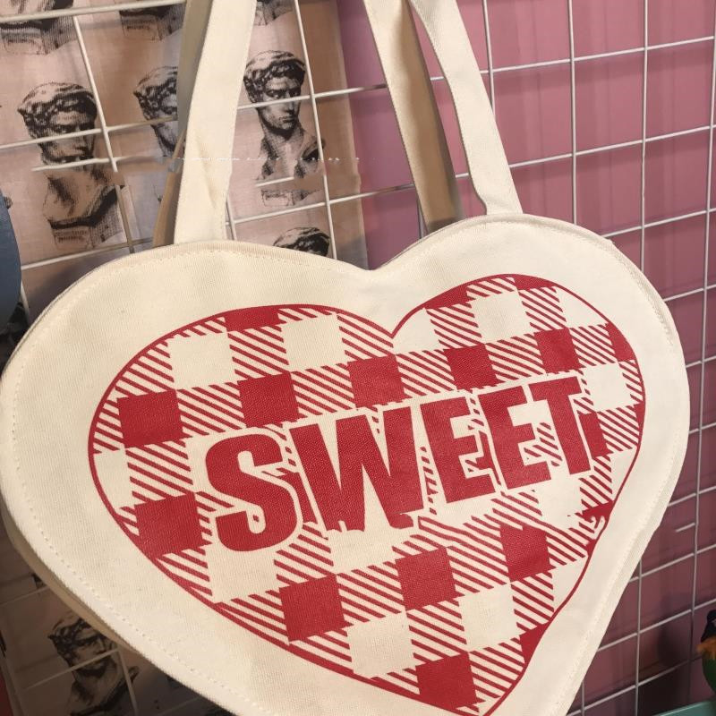 Love Heart Shape Simple Canvas Bag 