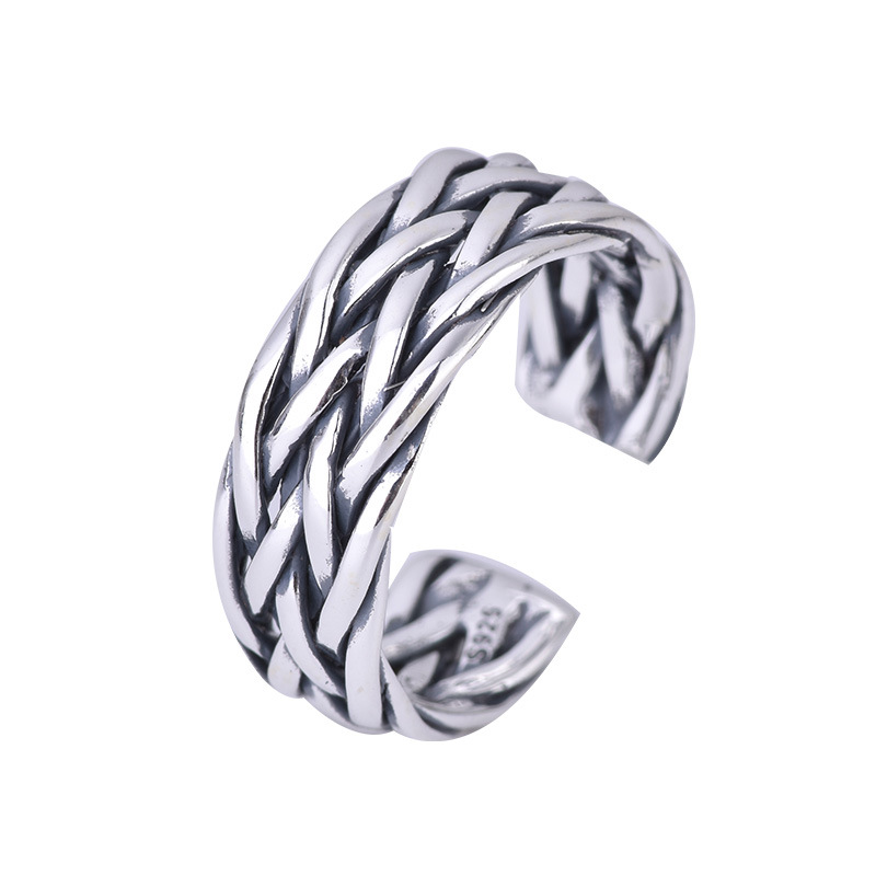 Thai Silver Open Ring Twist Woven Retro Ring Jewelry