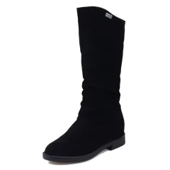 Pure Color Inner Heightening And Fleece Boots - Black - View 1