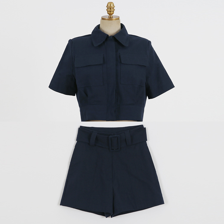 Temperament Slim Short Lapel Top and High Waist Shorts Two Piece Set