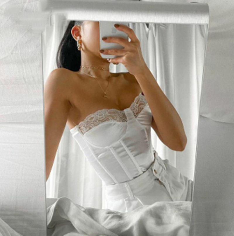 Fashion Lace Tight-fitting Fishbone Tube Top With Base Wrap