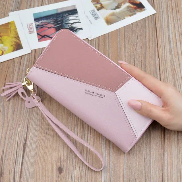 Stitching Clutch Bag Large Capacity New Student Wallet Mobile Phone Bag Pink - Shop at LoveMi