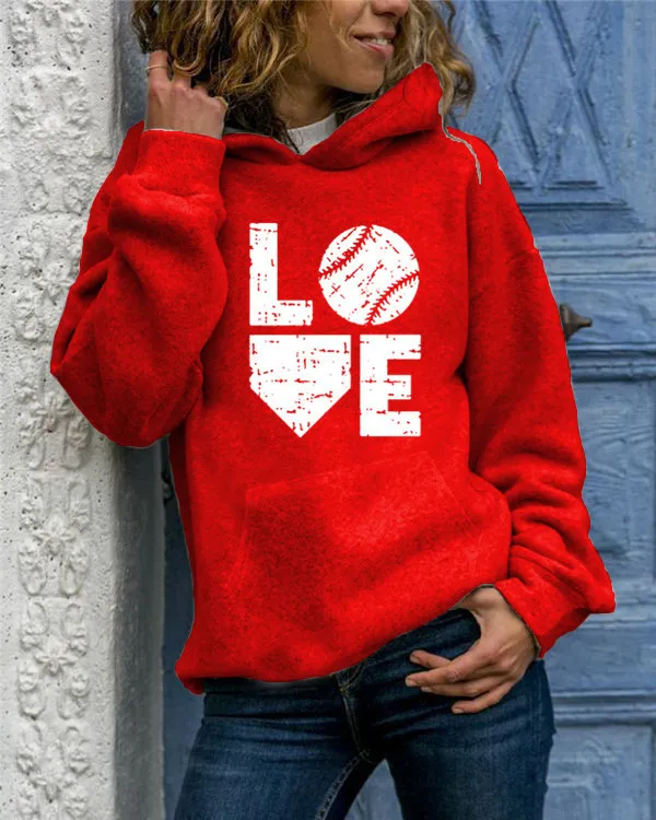 Animal Print Round Neck Hoodie Red - Shop at LoveMi