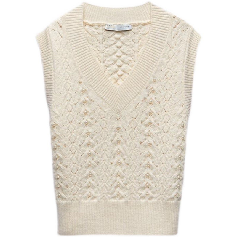 Title 1, Spring New Faux Pearl Inlaid Knitted Vest, a st...