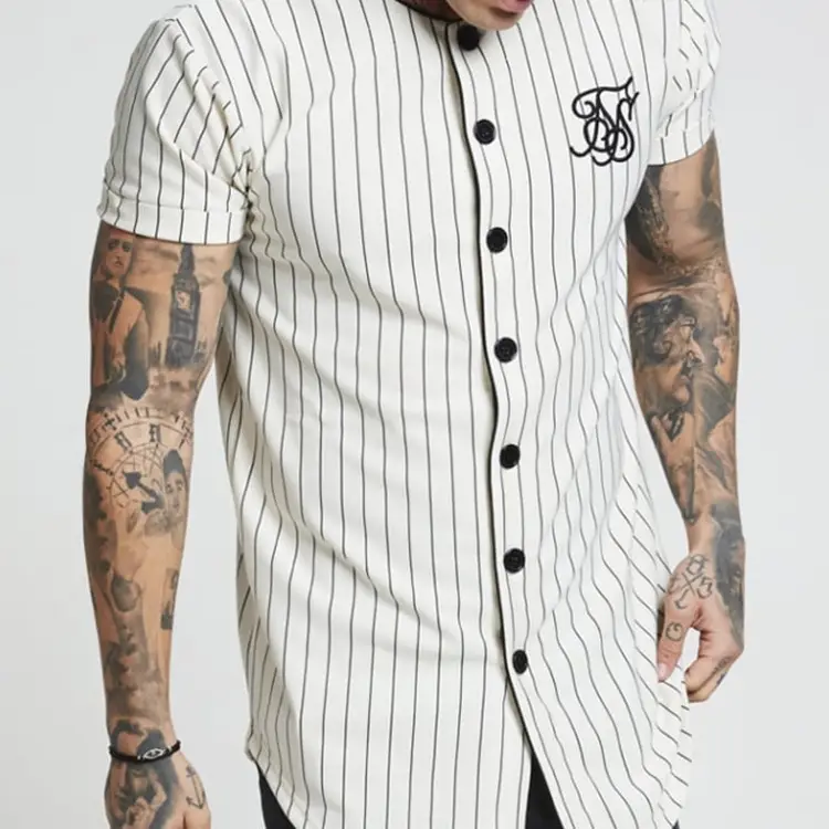 Hip Hop T-shirt Embroidered Baseball Jersey Stripes