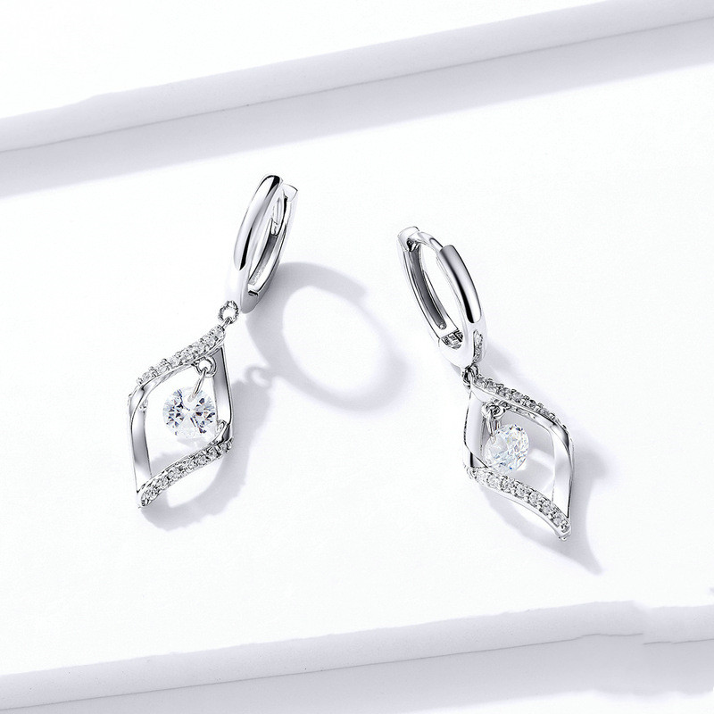 S925 Sterling Silver Romantic Geometric Long Earrings