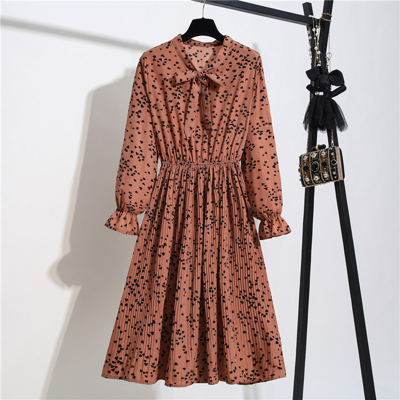 Long Sleeve Dress Spring and Autumn New Stand Collar Bow Temperament