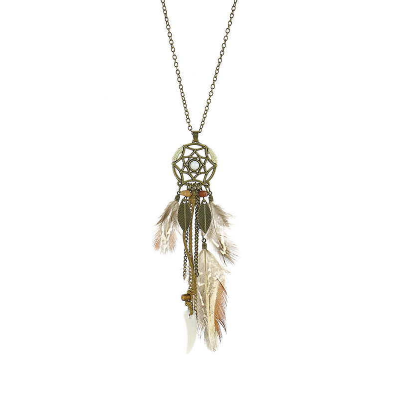 Vintage Long Necklace Indian Dream Catcher Feather Pendant Sweater Chain