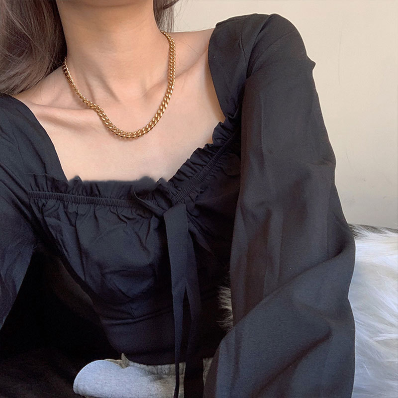 S925 Silver Bold Tank Chain Necklace Female Retro Simple