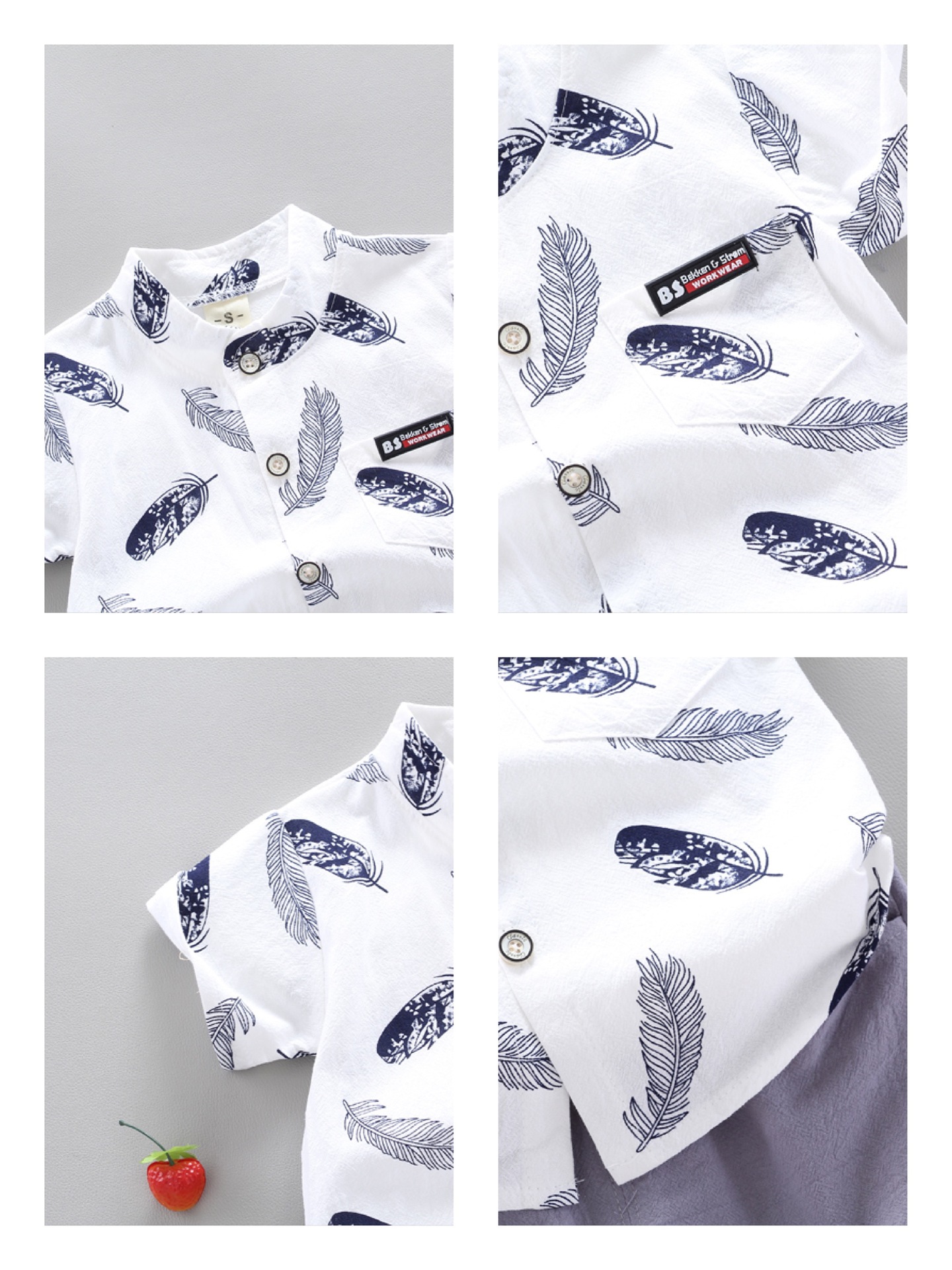 بدلة طفل من قطعتين: قميص برسومات ريشة أطفال بأكمام قصيرة وشورت