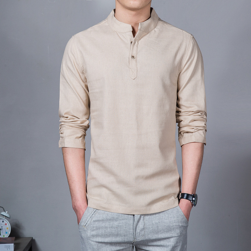 Cotton And Linen Casual Shirt Solid Color Shirt