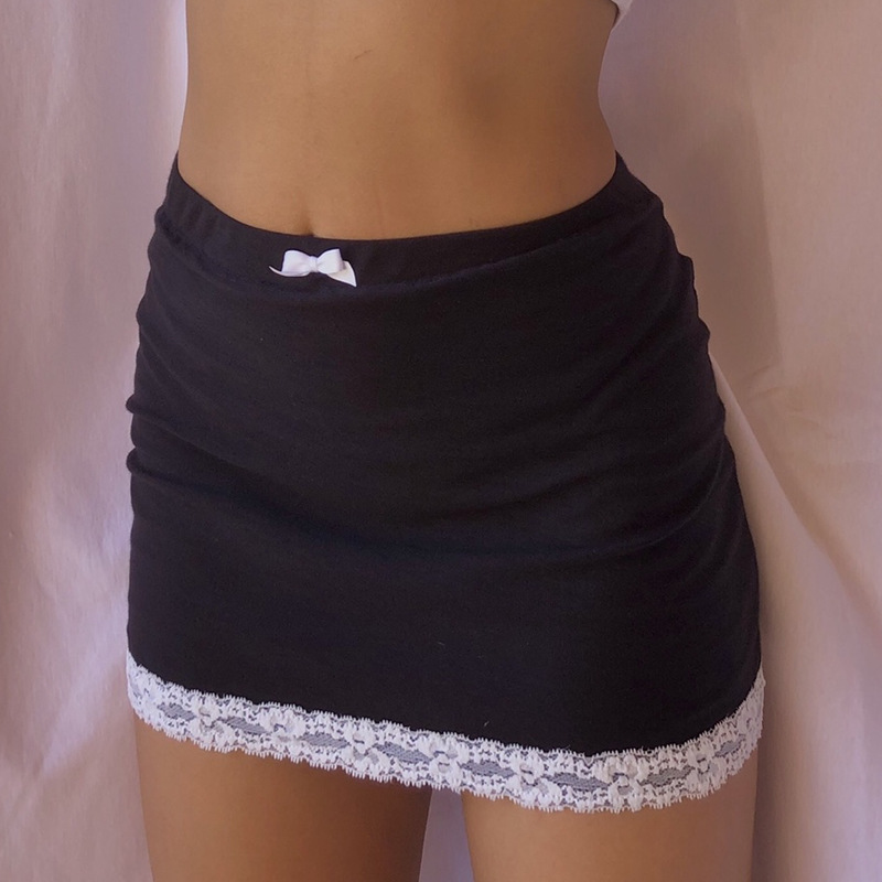 Fashion Sexy Lace Stitching Bow Knot Bag Hip Skirt