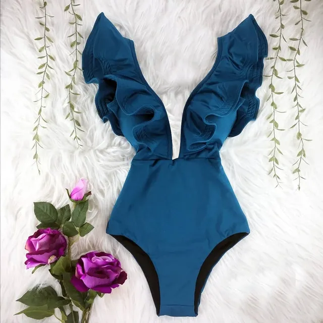 One Piece Swimsuit Women Swimwear Bodysuit Ruffle Beach Wear D M - Shop at LoveMi