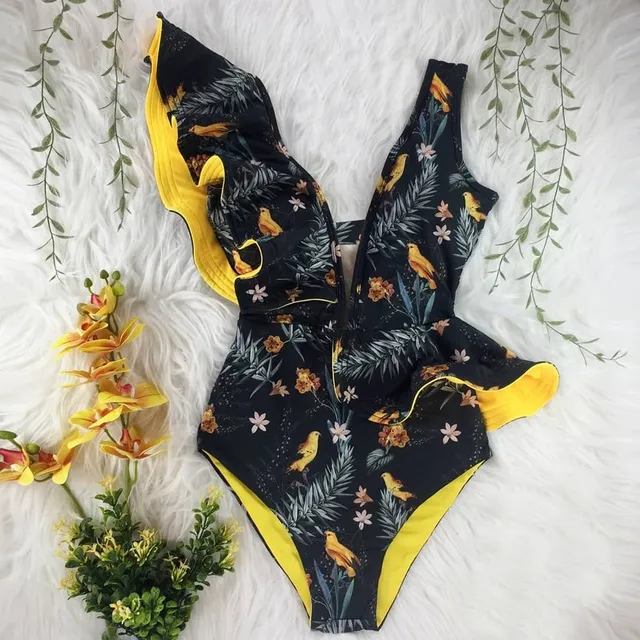 One Piece Swimsuit Women Swimwear Bodysuit Ruffle Beach Wear A L - Shop at LoveMi