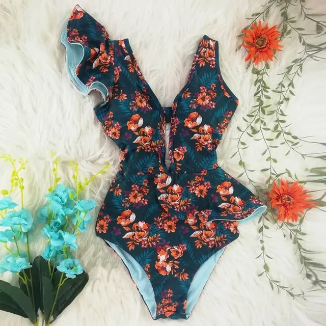 One Piece Swimsuit Women Swimwear Bodysuit Ruffle Beach Wear B M - Shop at LoveMi