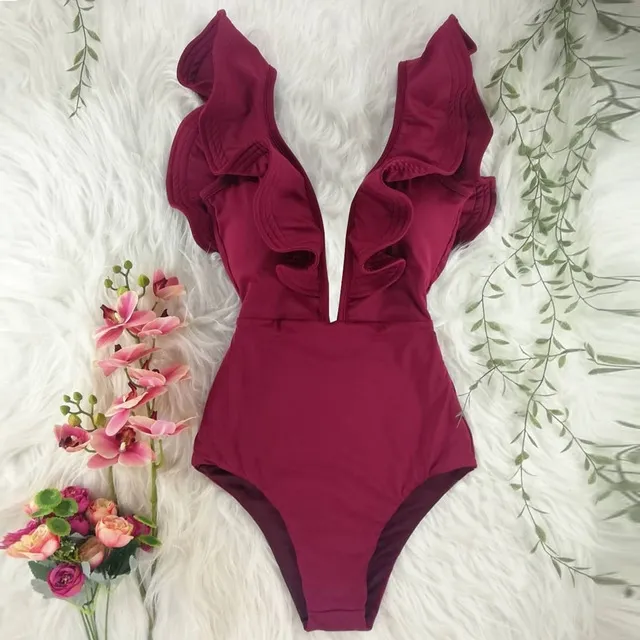 One Piece Swimsuit Women Swimwear Bodysuit Ruffle Beach Wear E S - Shop at LoveMi