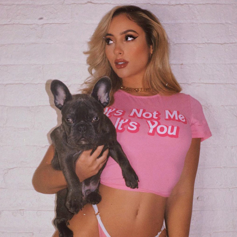 Letter Print Round Neck Short Sleeve Crop T-shirt