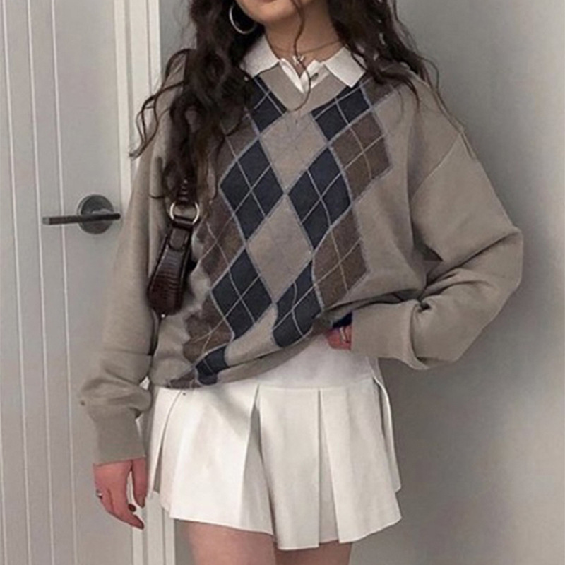 Knitted V-neck Sweater Women's Casual Pullover Top