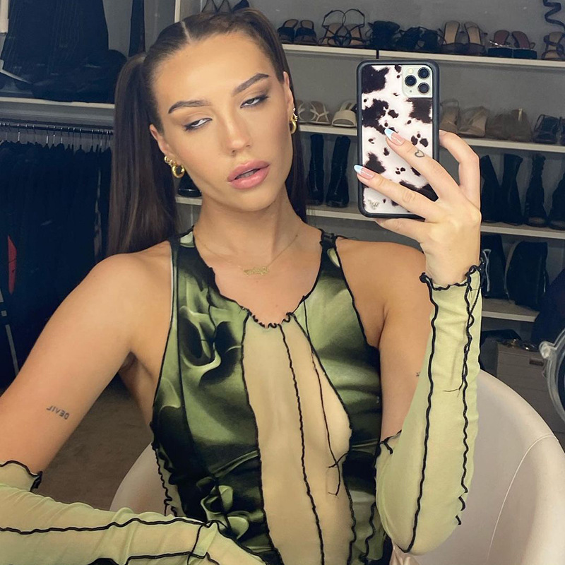 Reverse Side Mesh Stitching Vest Independent Long-sleeved T-shirt