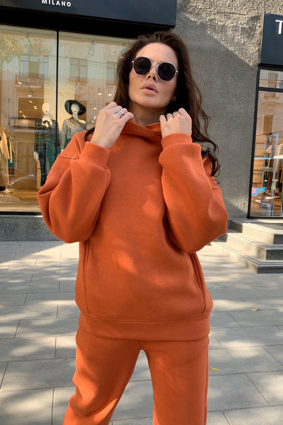 New Fashion Solid Color Hooded Sweater Casual Two-Piece Suit