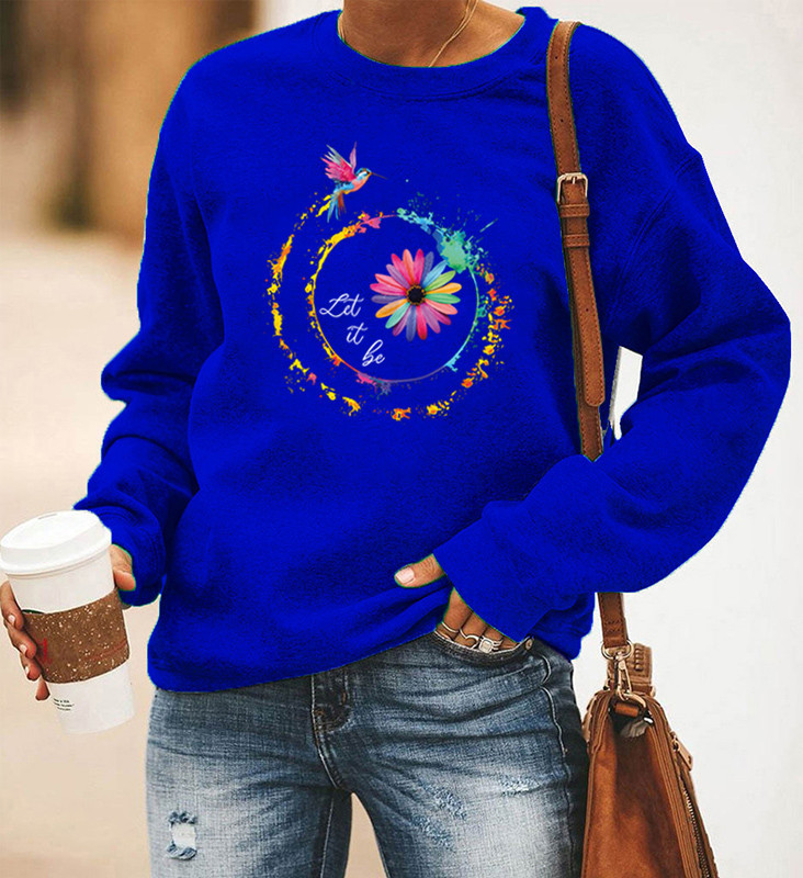 Hummingbird Printed Long-Sleeved Round Neck Sweater Women