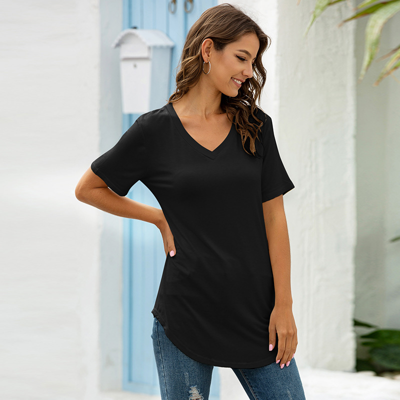 Fashion V-Neck Short-Sleeved Dovetail Loose T-Shirt
