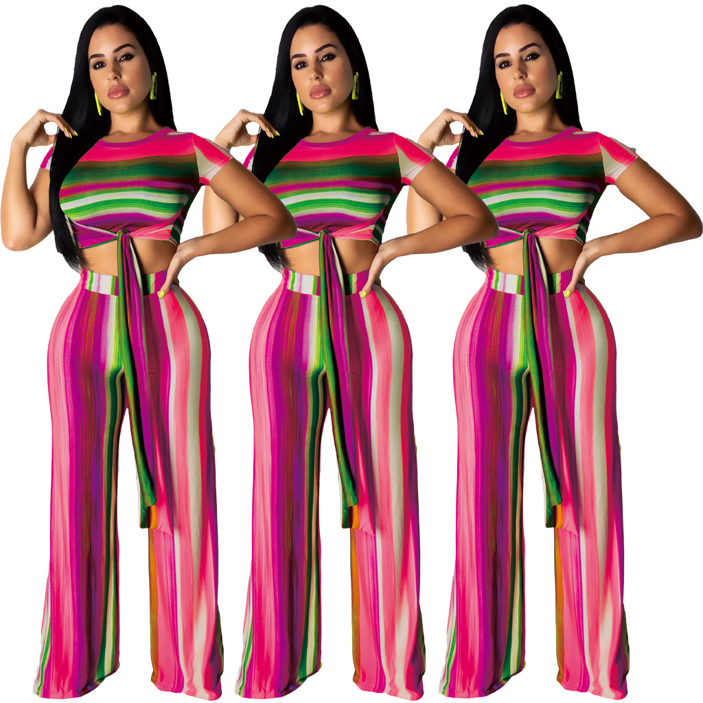 New Striped Printed Pants Two-Piece Suit