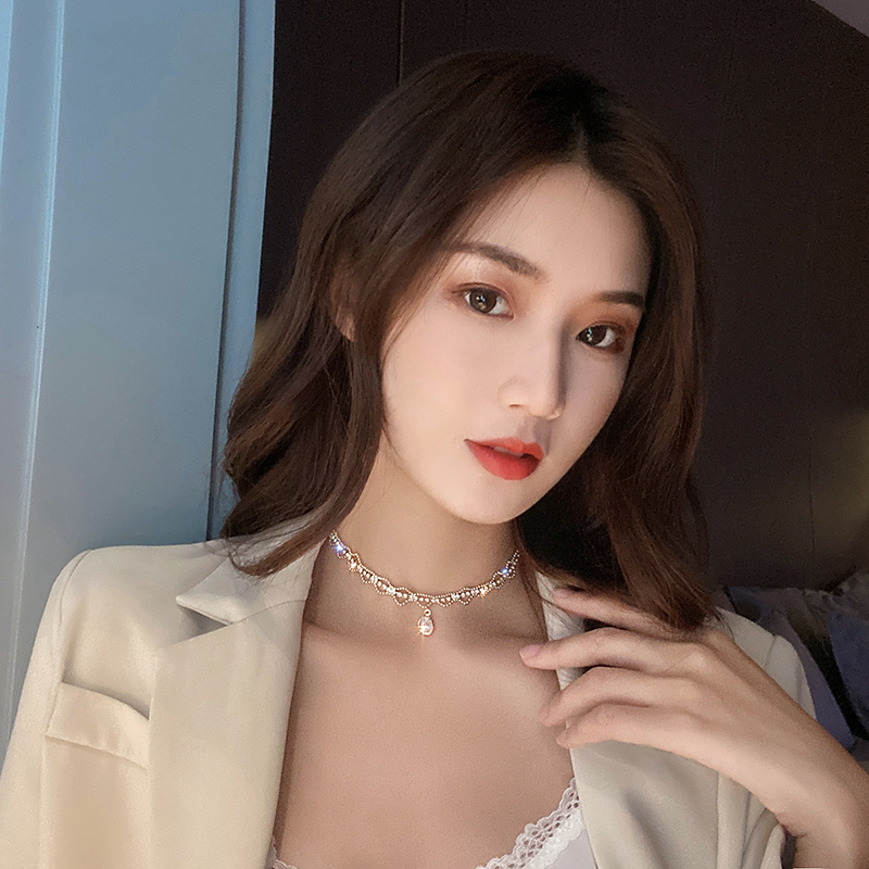 Mesh Rhinestone Round Bead Necklace Women