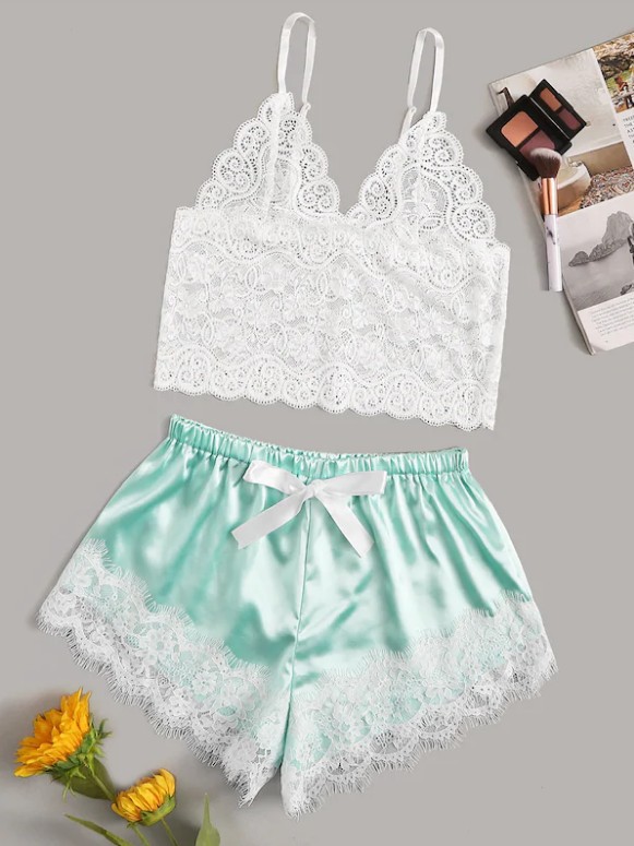 Sexy Lingerie Sexy Temptation Lace Home Two Piece Set Green - Shop at LoveMi